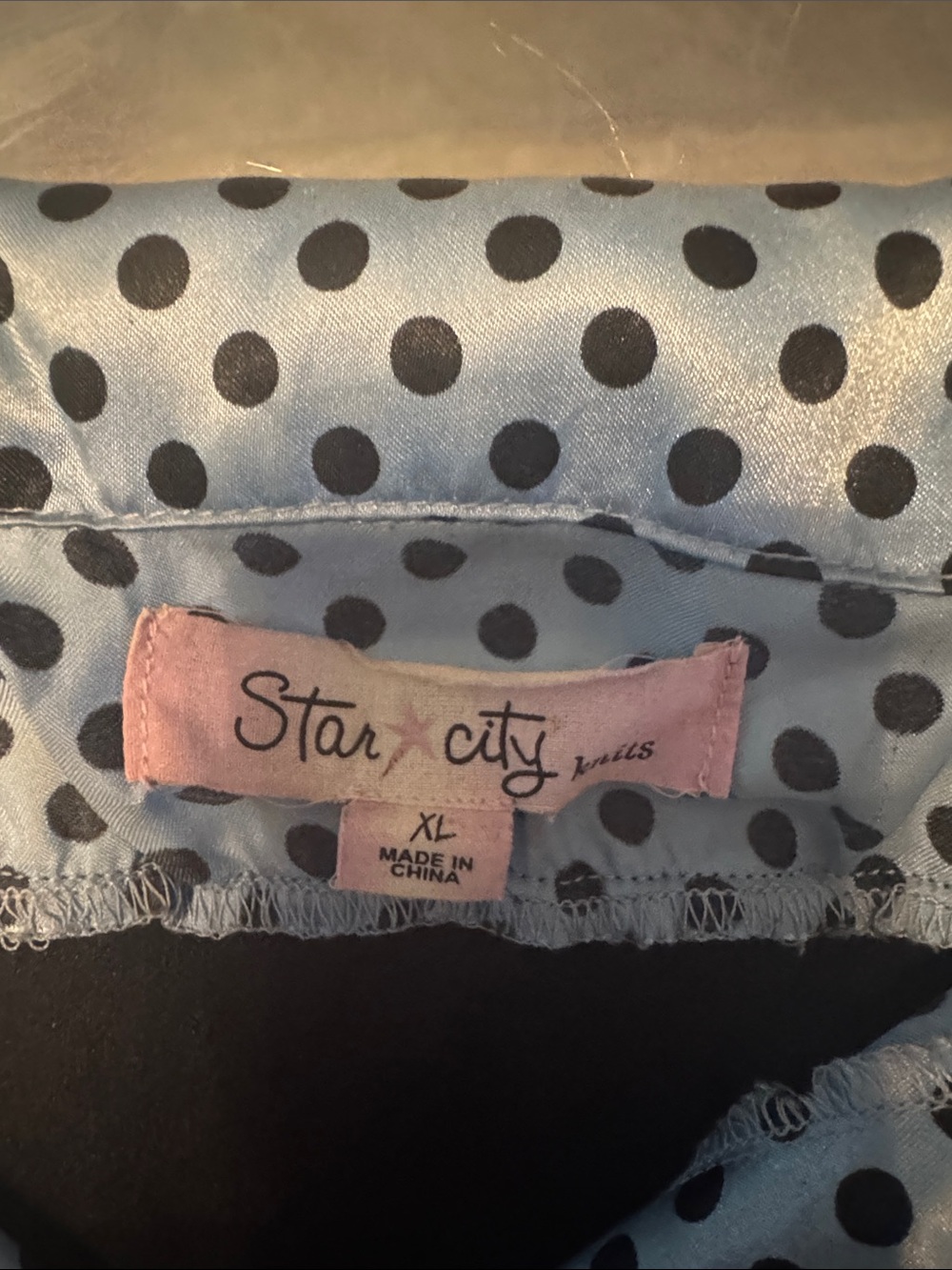 Vintage y2k Star City Black Knit Overlay Top with Blue Polka Dot Puff Sleeves - Picture 2 of 7